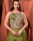 Nova green Embroidered Ethnic crop top set