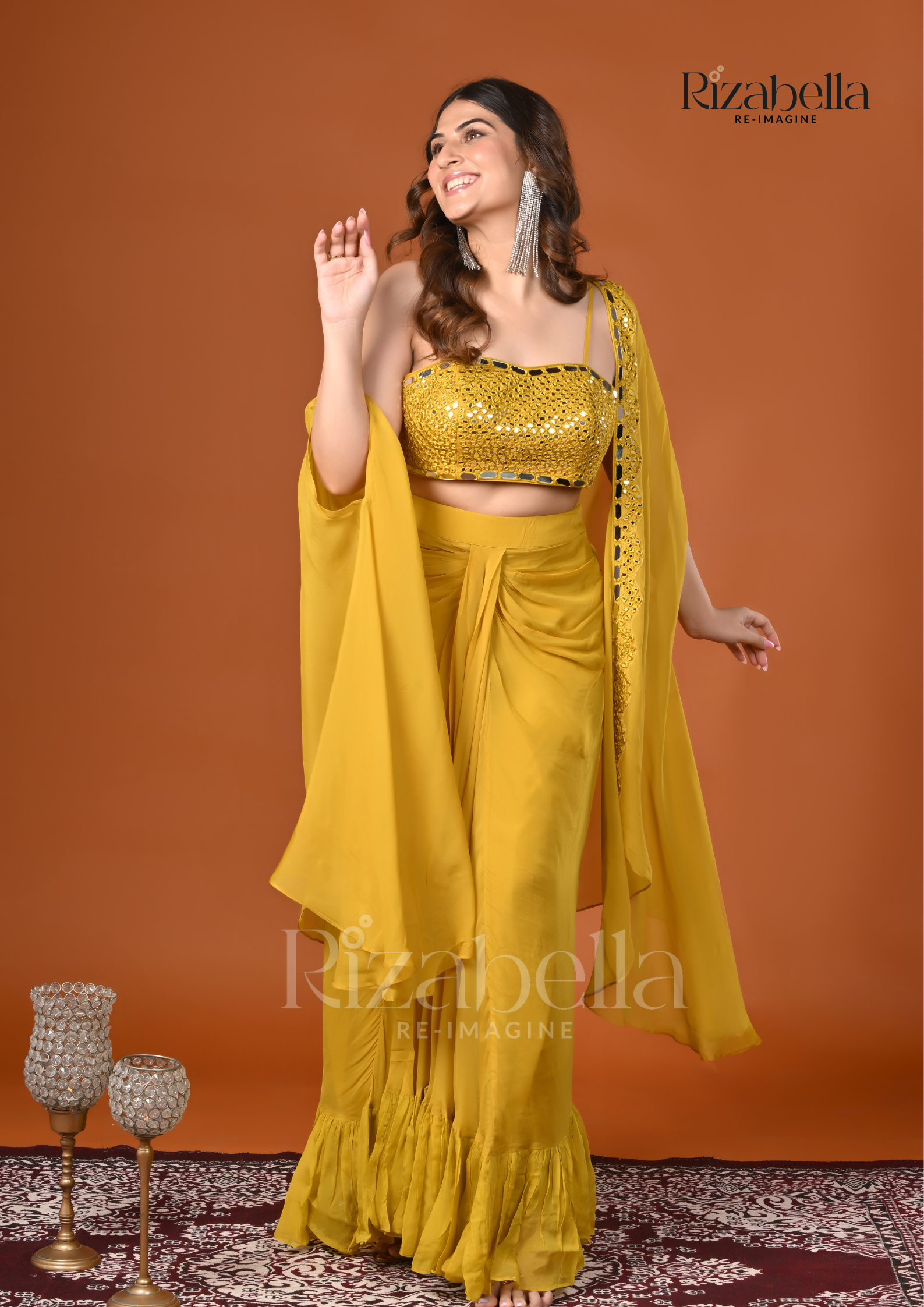 3 PCS drape skirt and mirror work