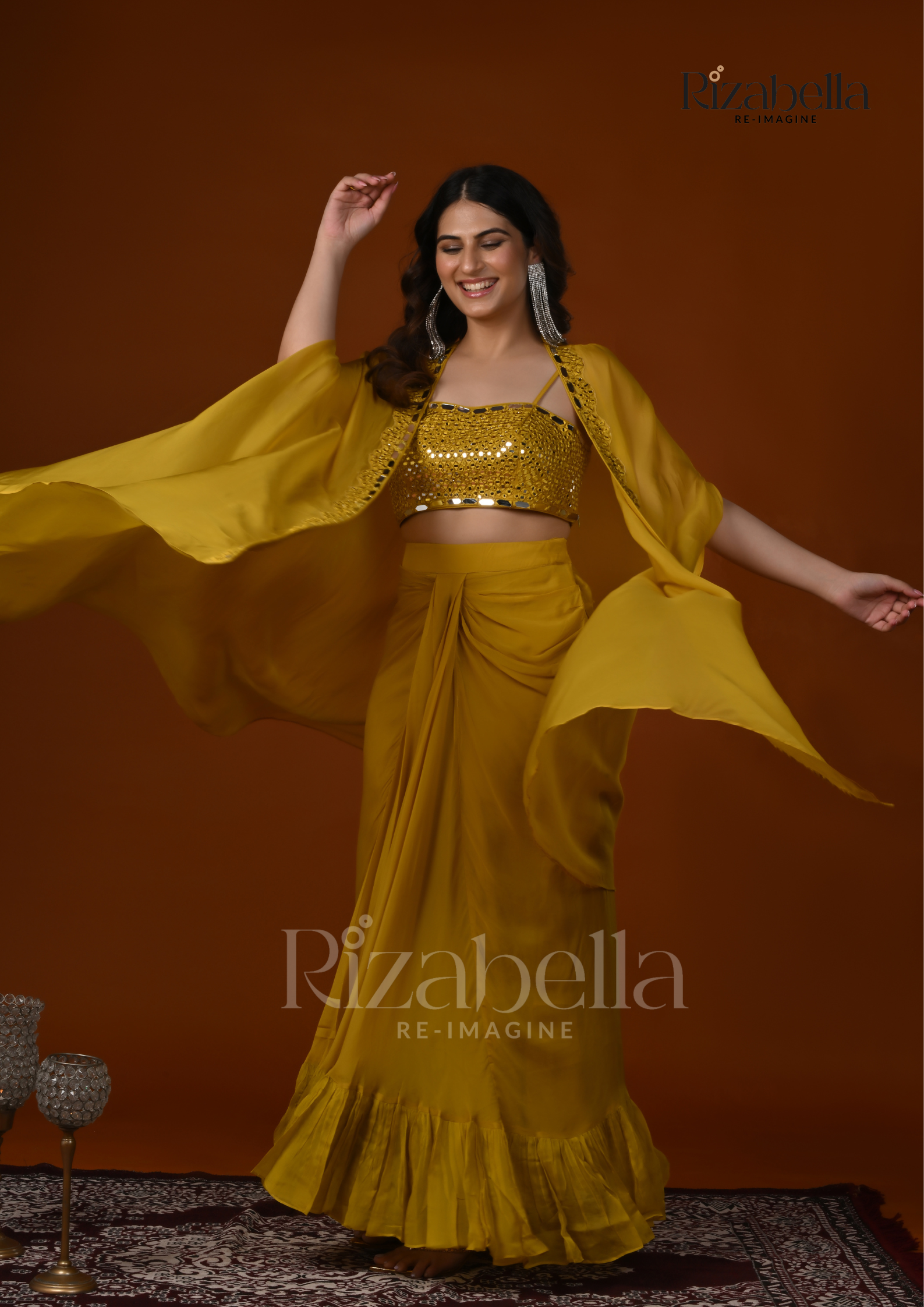 3 PCS drape skirt and mirror work