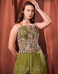 Nova green Embroidered Ethnic crop top set