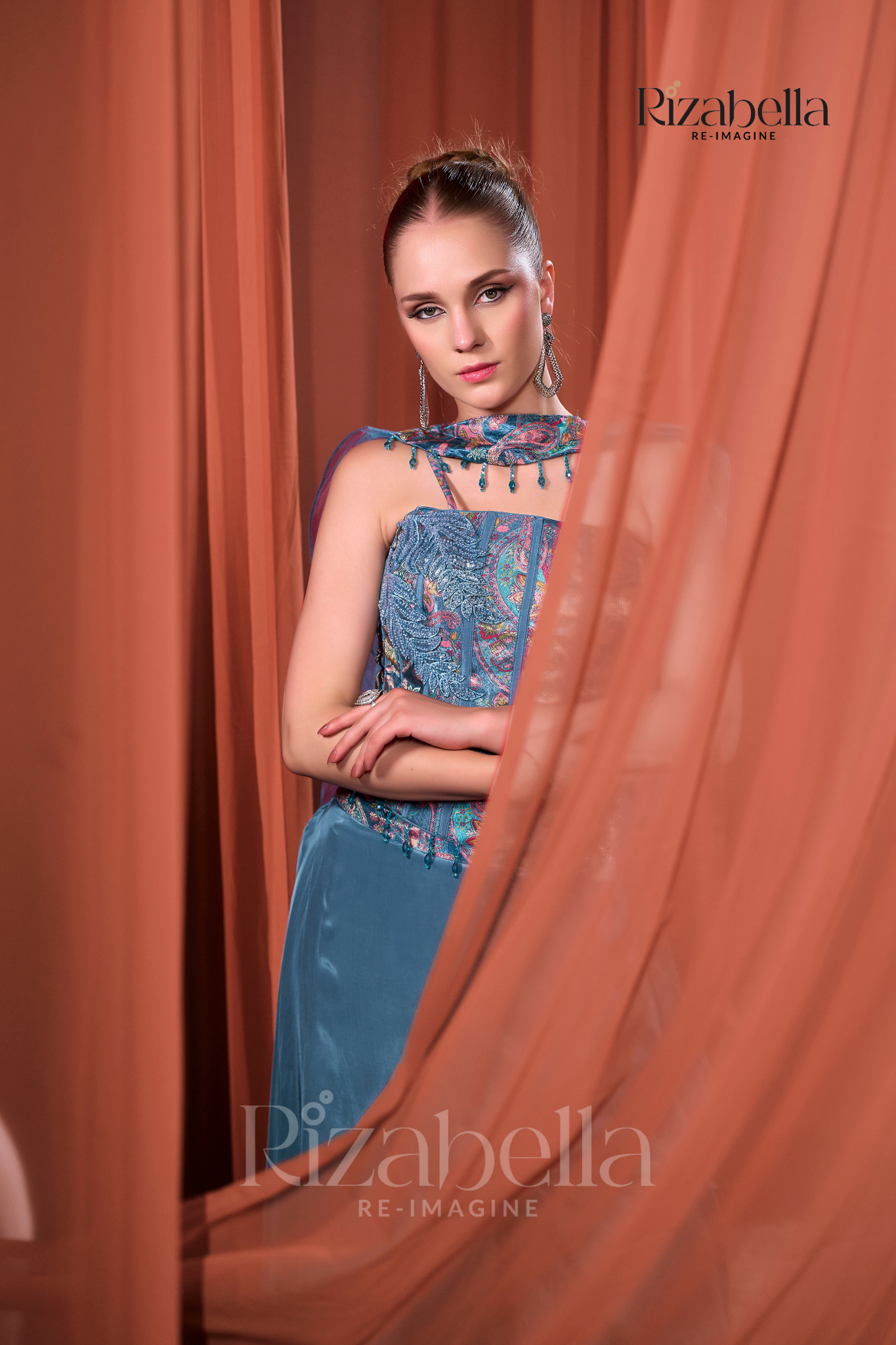 Nova Blue Embroidered Ethnic crop top set