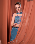 Nova Blue Embroidered Ethnic crop top set
