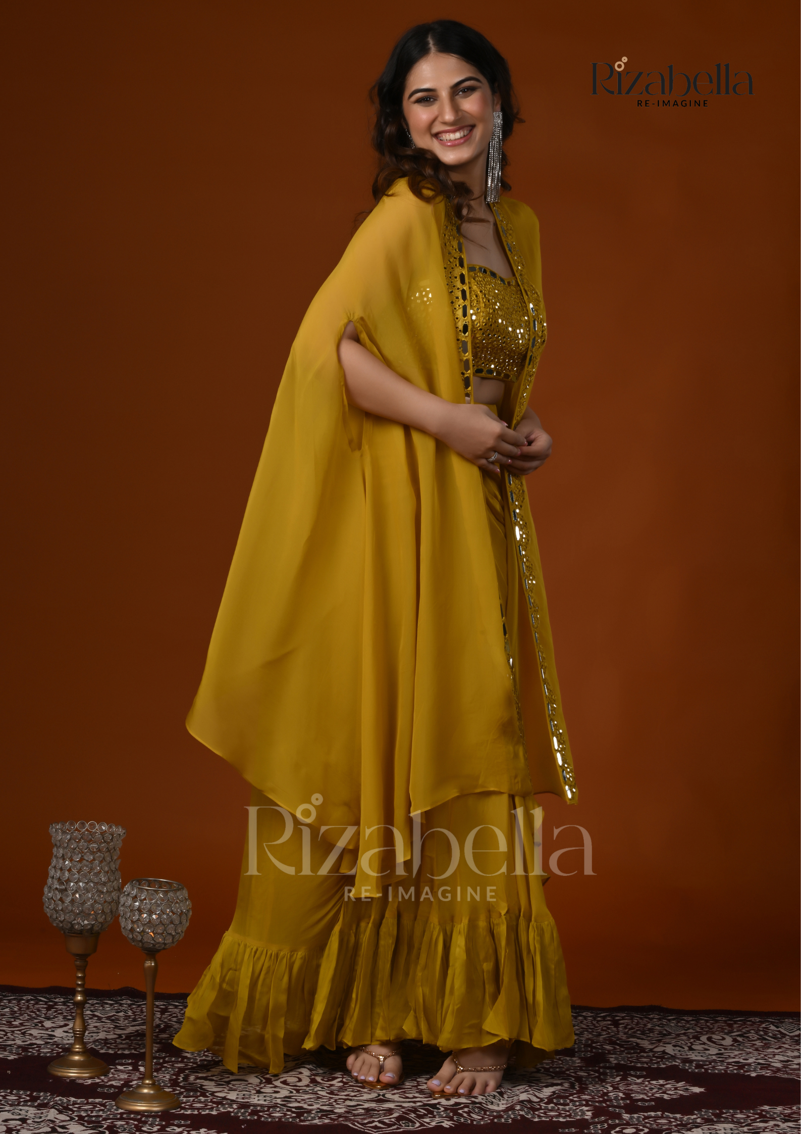 3 PCS drape skirt and mirror work