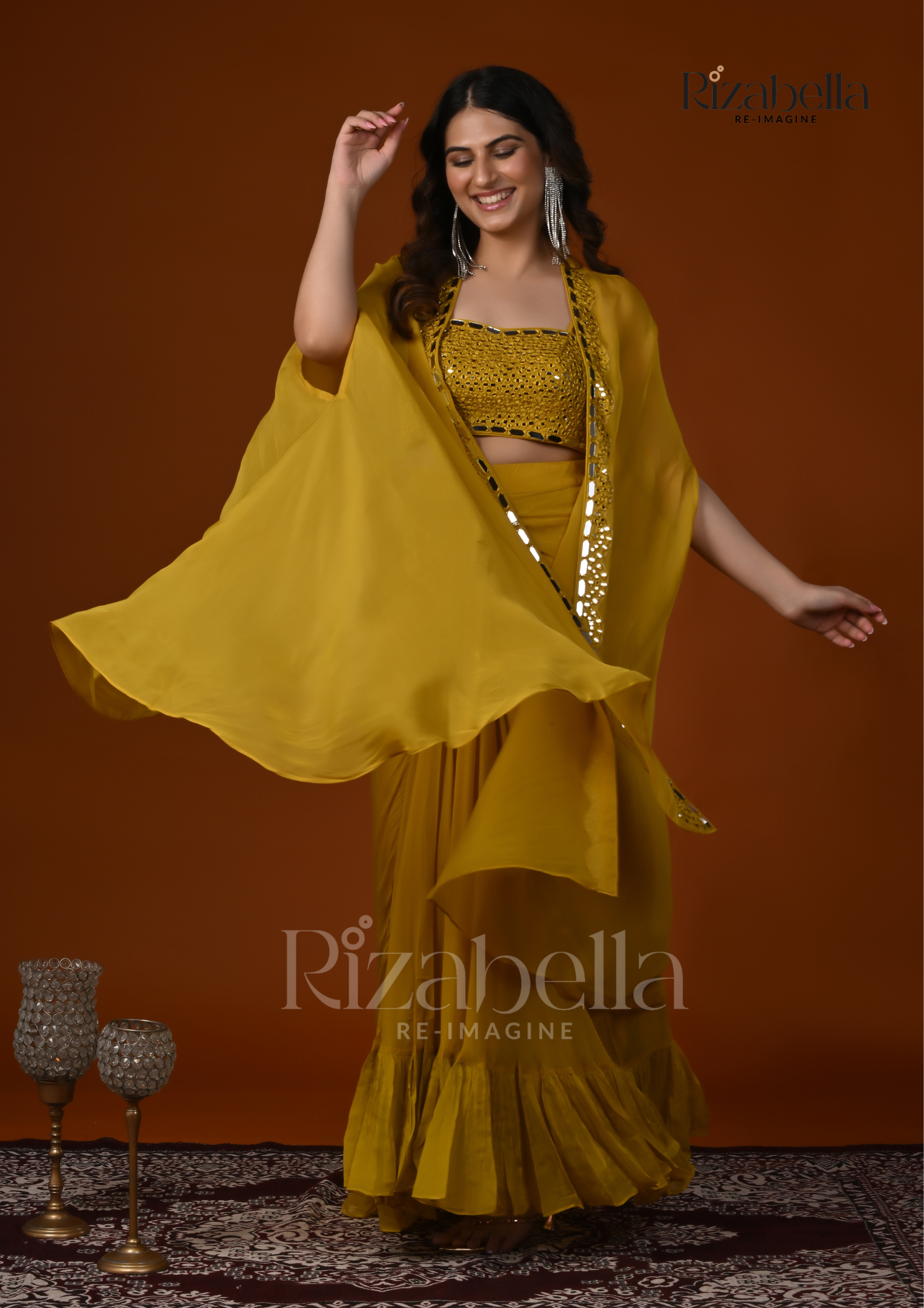 3 PCS drape skirt and mirror work