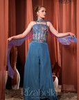 Nova Blue Embroidered Ethnic crop top set
