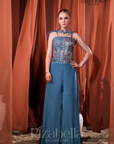 Nova Blue Embroidered Ethnic crop top set