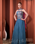 Nova Blue Embroidered Ethnic crop top set