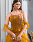 Nova Mustard Embroidered Ethnic crop top set