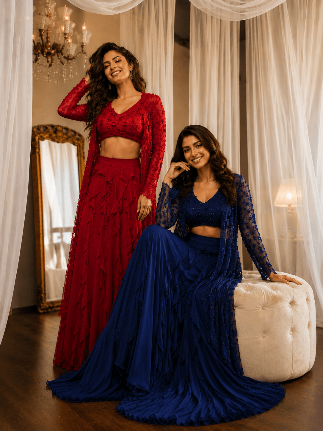Blue flower Embroidered Lehenga Set