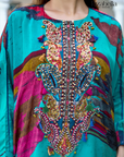 Embroidered Tunic with Draped Pants - Blue