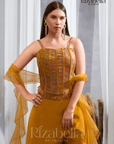 Nova Mustard Embroidered Ethnic crop top set