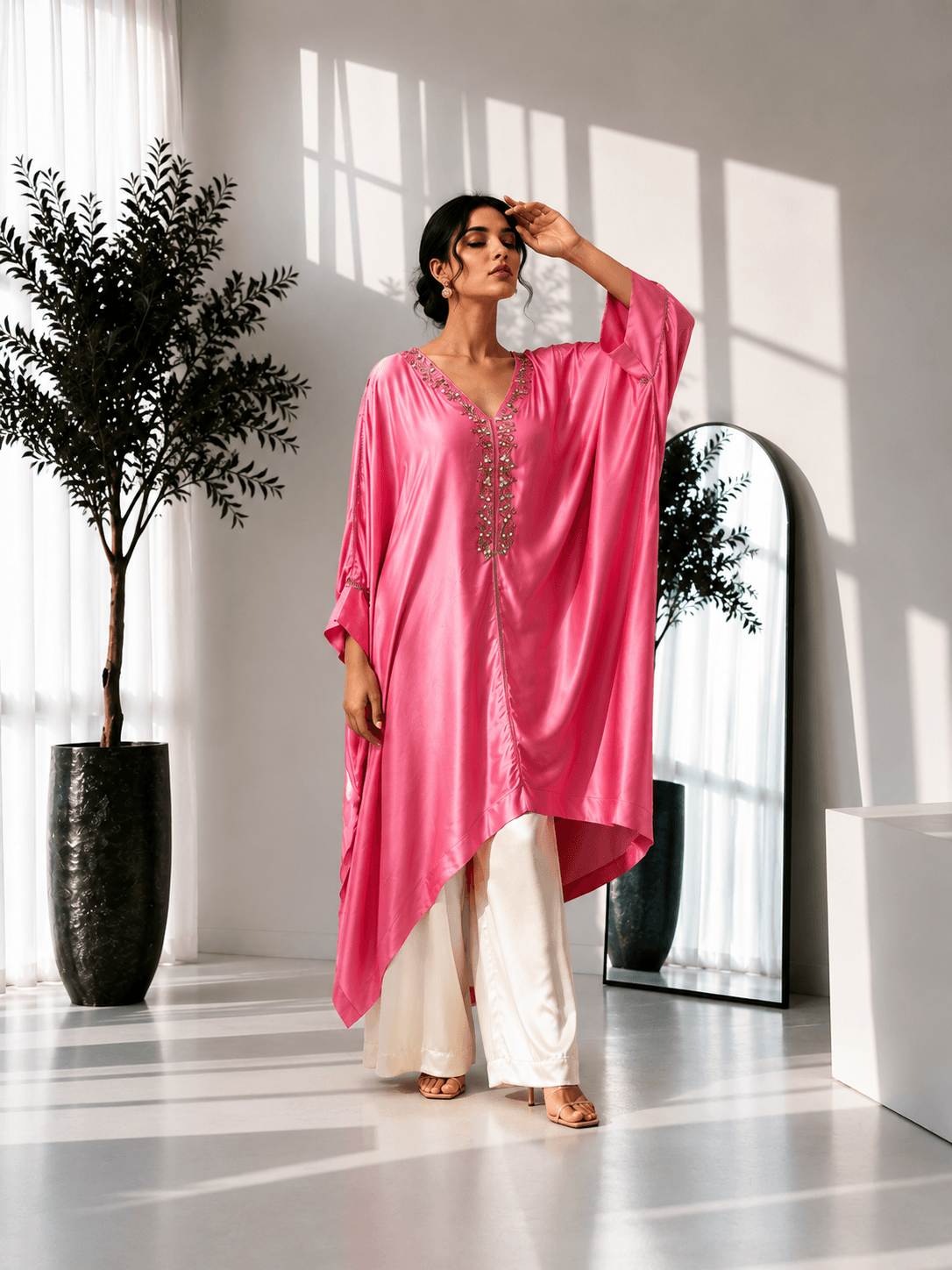 Embellished Kaftan Co-ord Set Pink