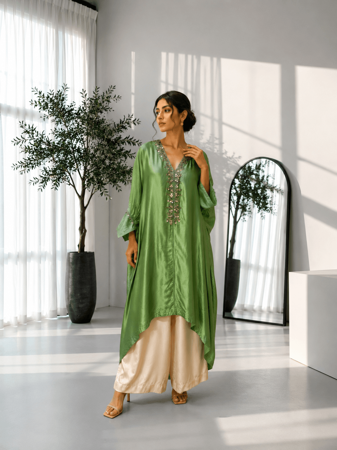Embellished Kaftan Co-ord Set Green