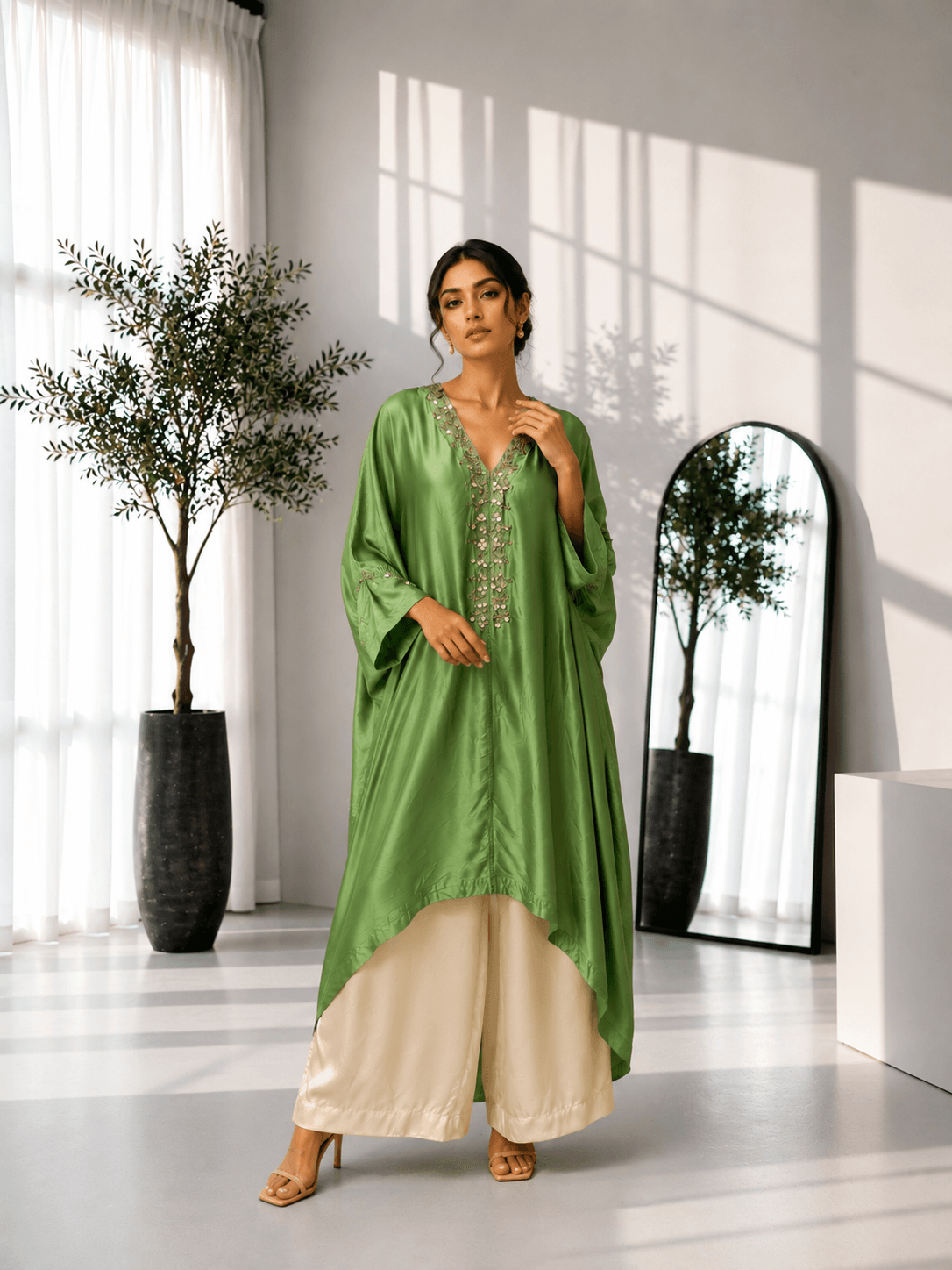 Embellished Kaftan Co-ord Set Green