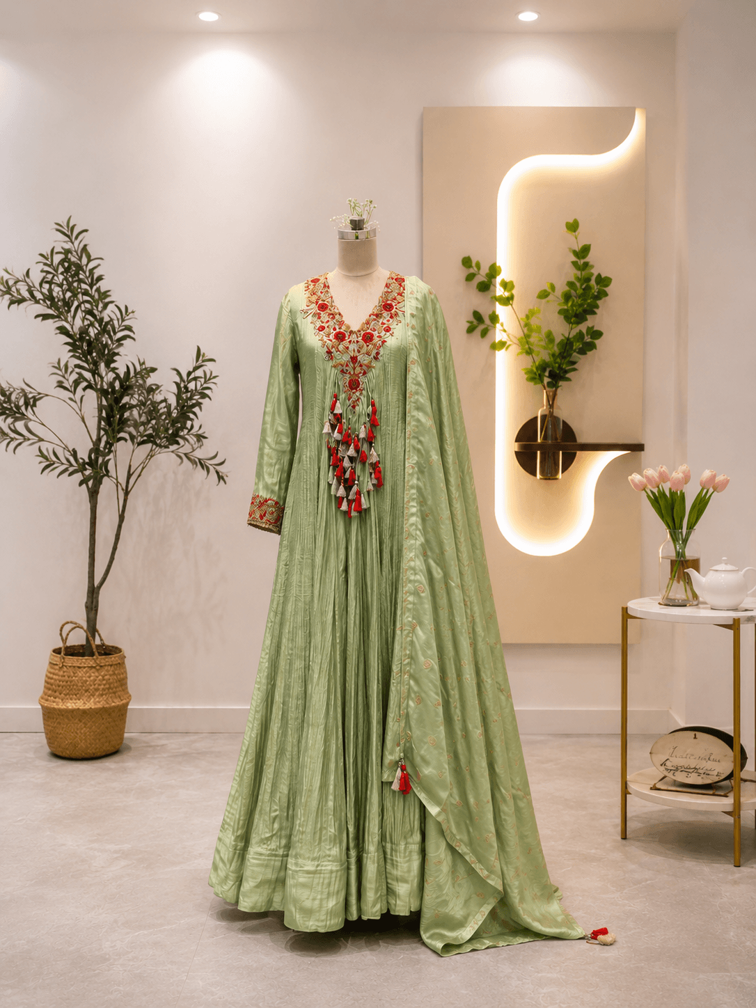 Pastel Green Embroidered Anarkali Set