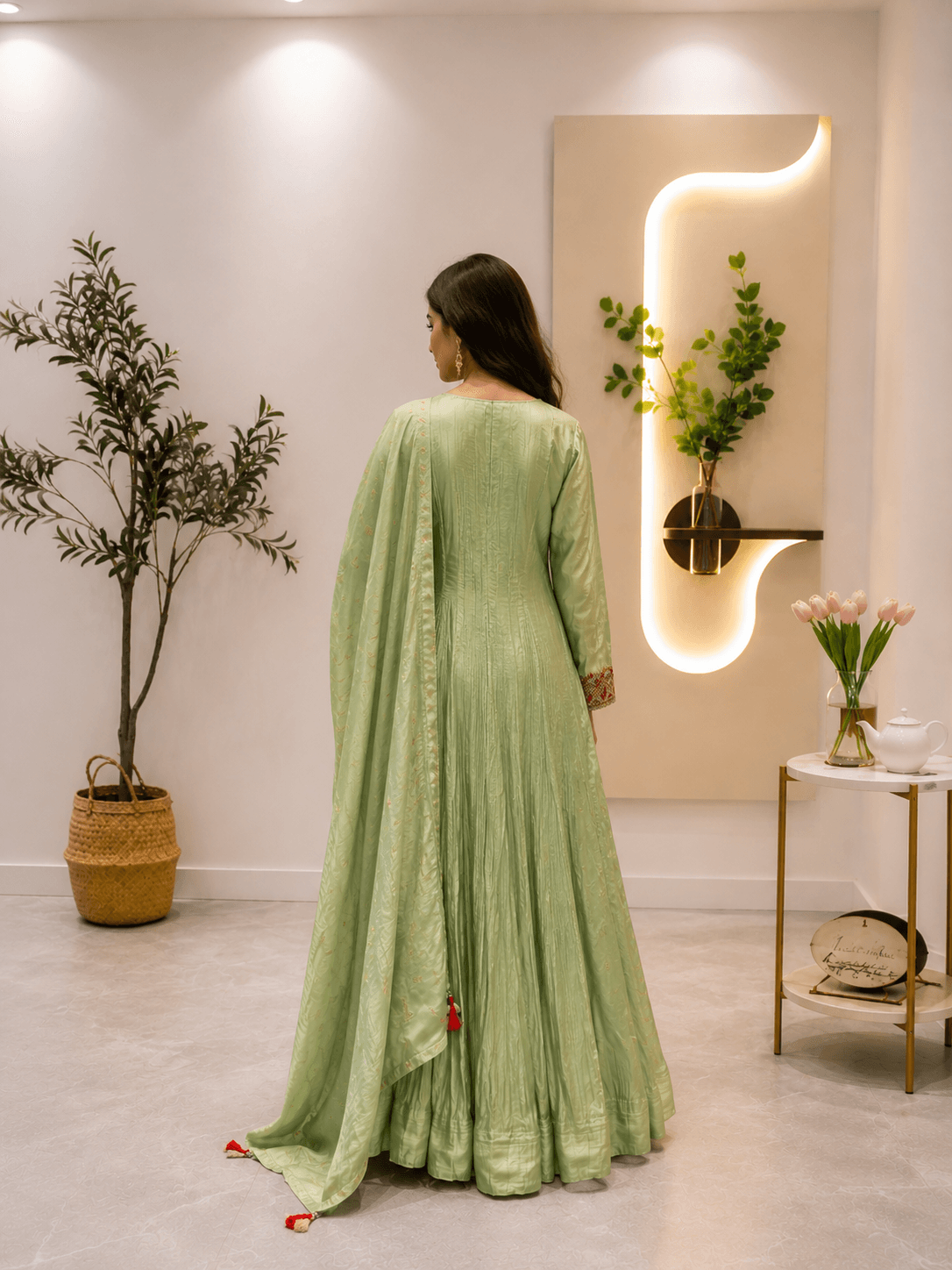 Pastel Green Embroidered Anarkali Set