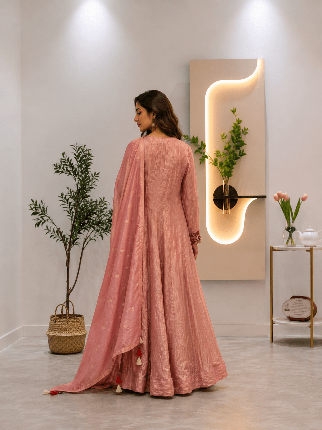 Pastel peach Embroidered Anarkali Set