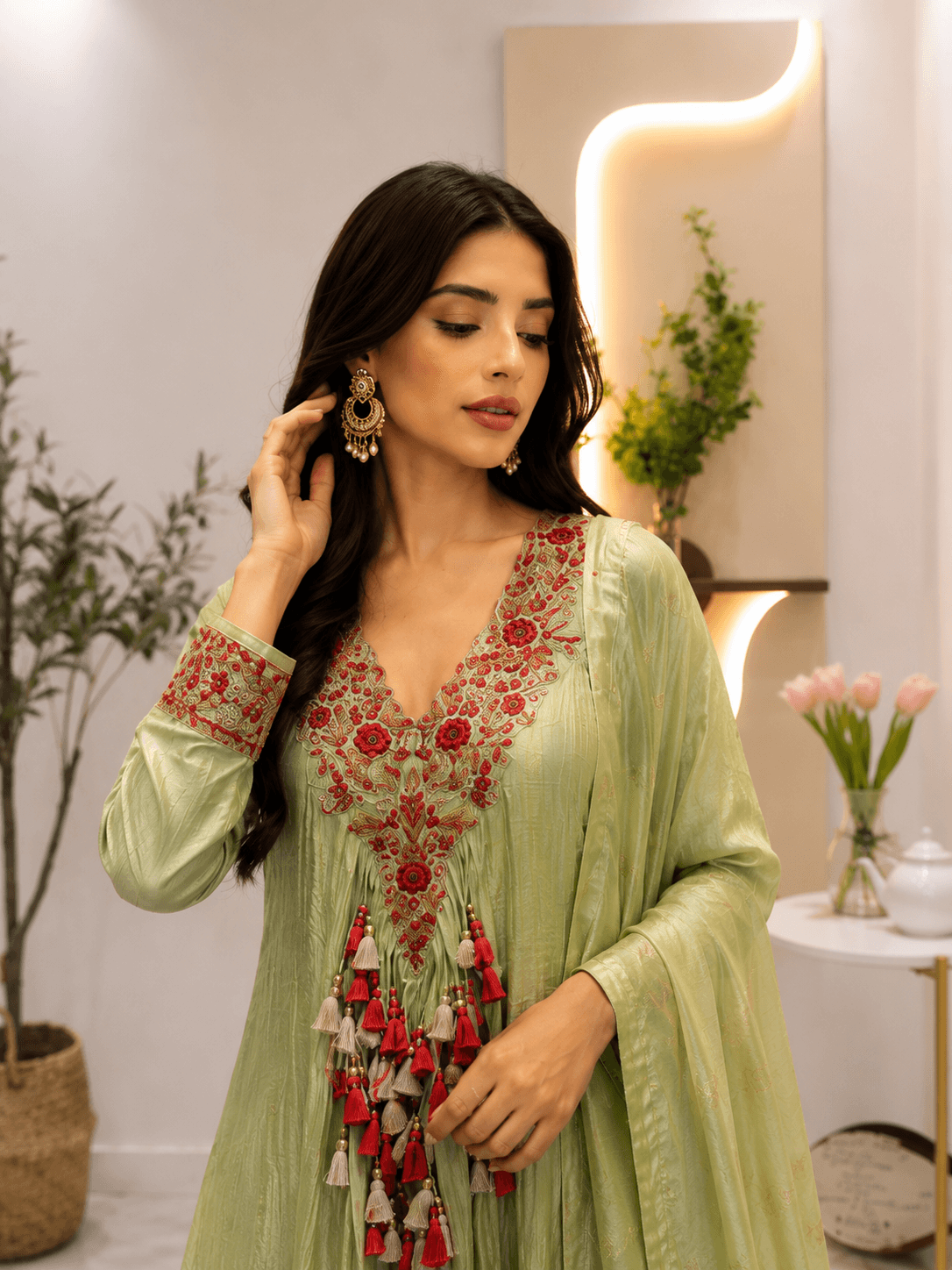 Pastel Green Embroidered Anarkali Set