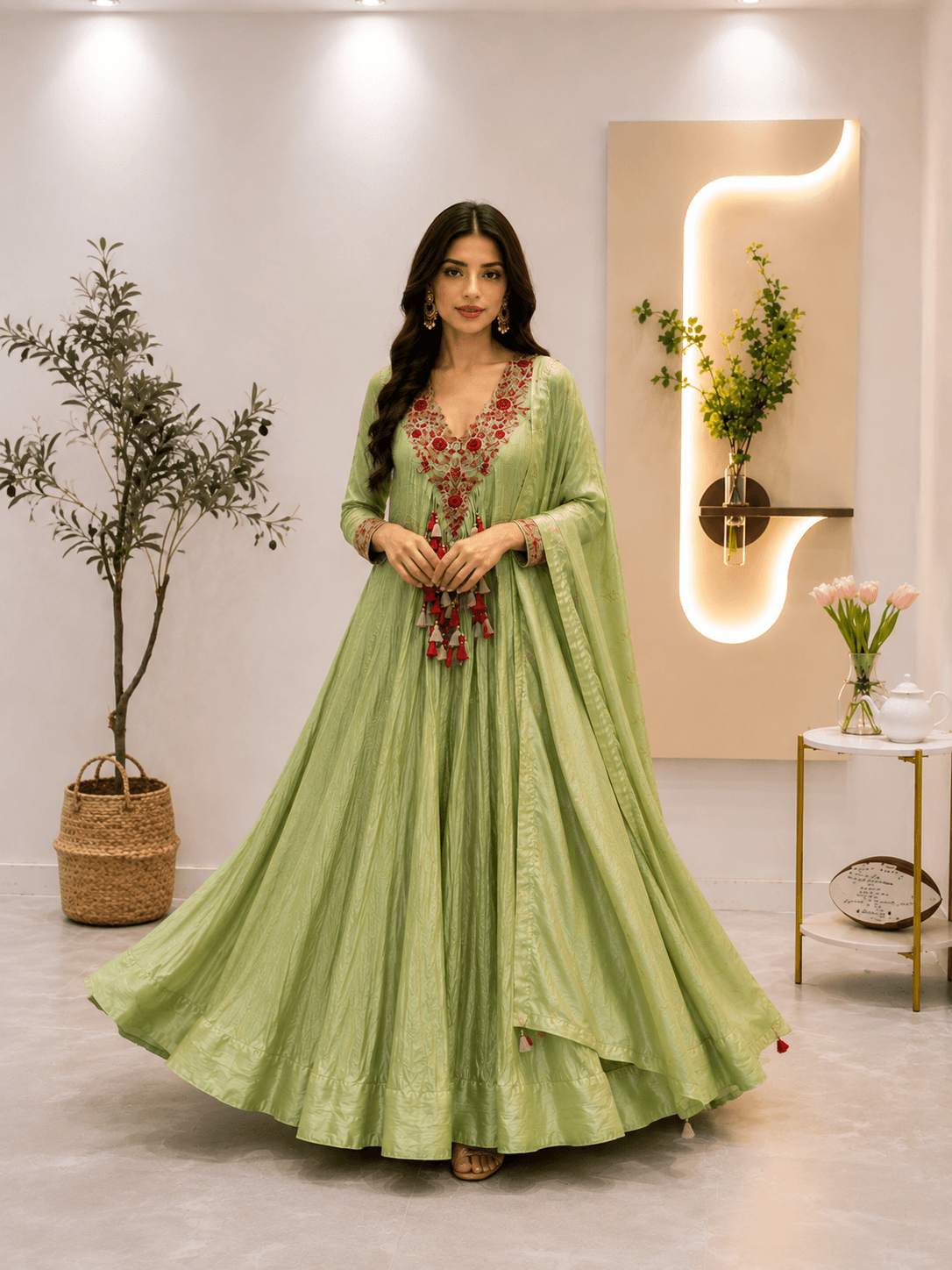 Pastel Green Embroidered Anarkali Set