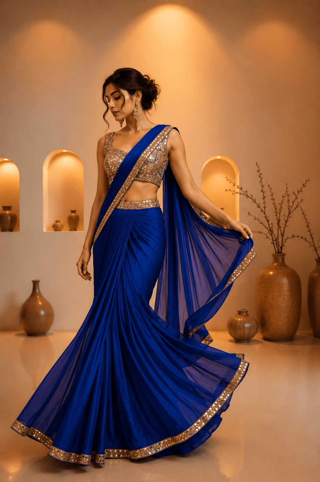Royal Sapphire Crystal Saree Set