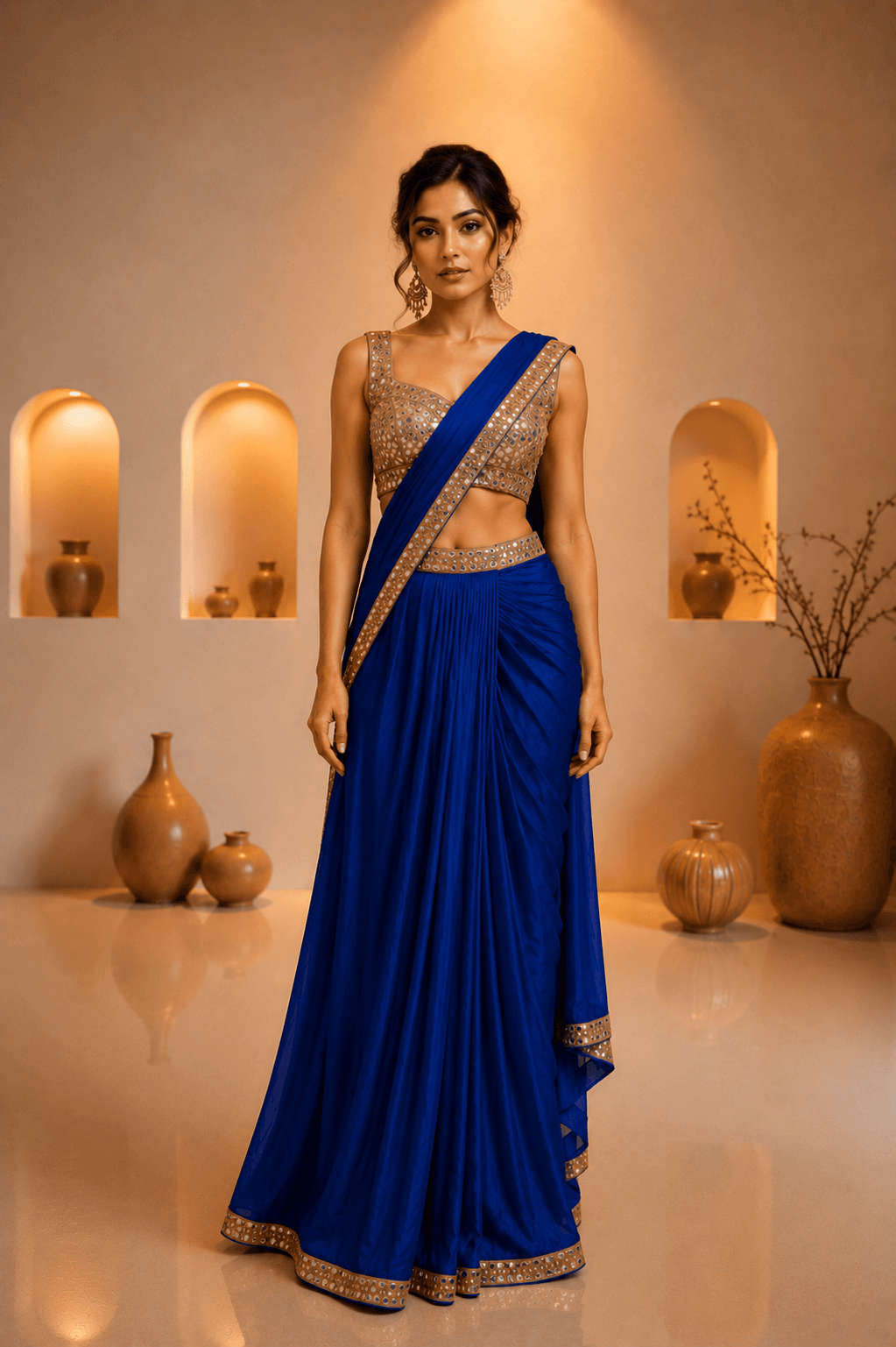 Royal Sapphire Crystal Saree Set