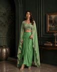 Blossom green Cape Drape skirt Set