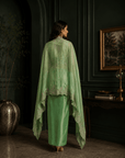 Blossom green Cape Drape skirt Set
