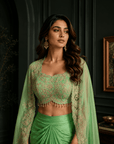 Blossom green Cape Drape skirt Set