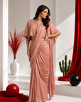 Rose Blush Cape Drape Saree Set