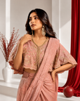 Rose Blush Cape Drape Saree Set
