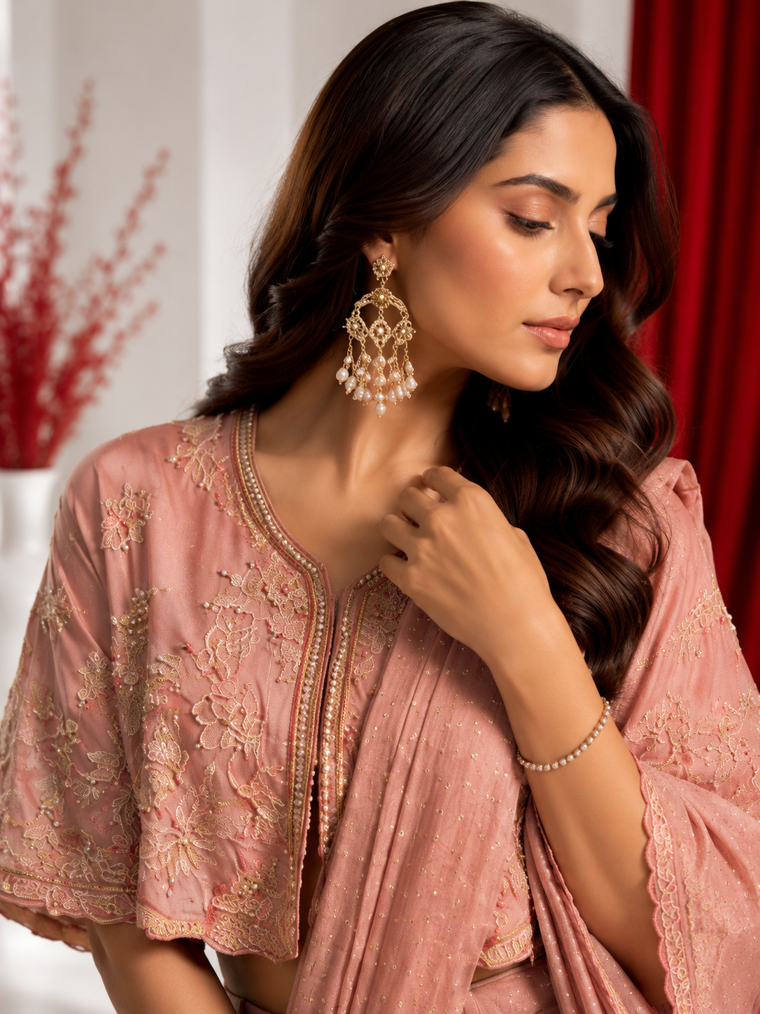 Rose Blush Cape Drape Saree Set