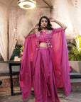 Embroidered Tassel Kaftan Set - Fuchsia Pink