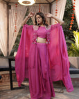 Embroidered Tassel Kaftan Set - Fuchsia Pink