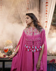 Embroidered Tassel Kaftan Set - Fuchsia Pink