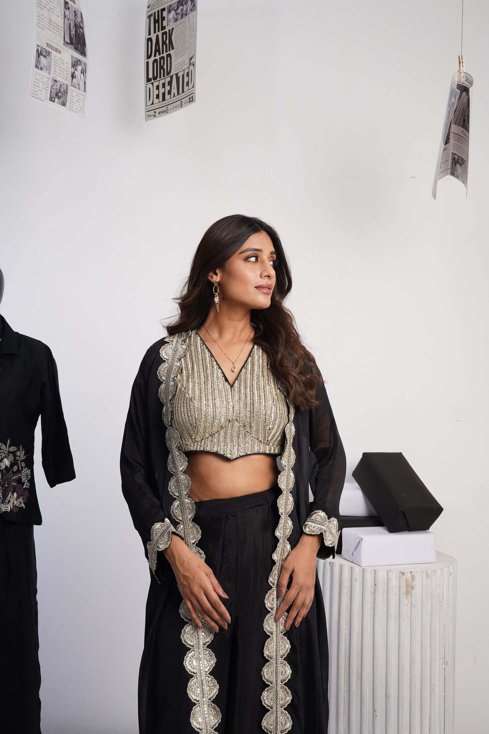 Signature Embroidered blouse &amp; jacket set