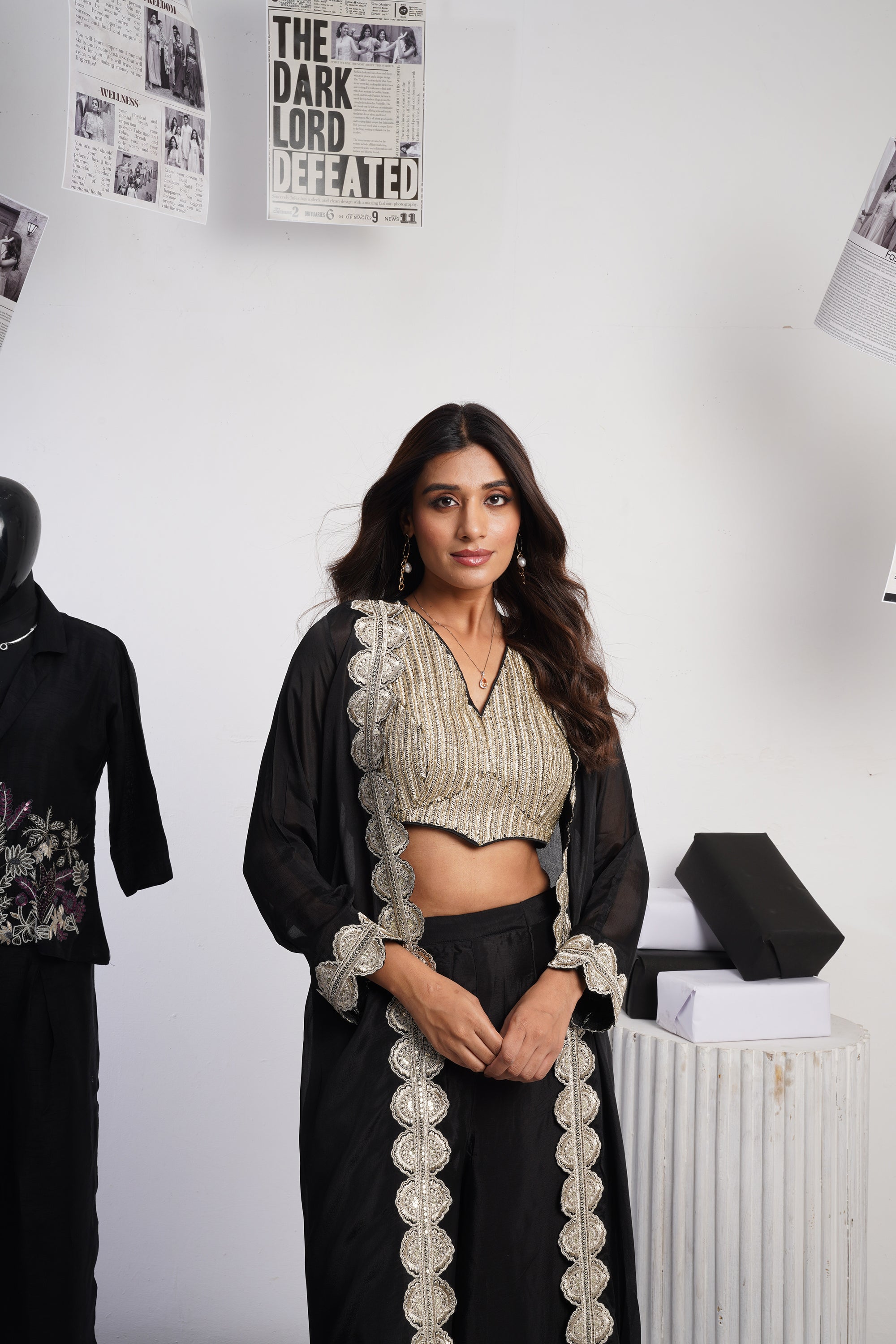 Signature Embroidered blouse &amp; jacket set