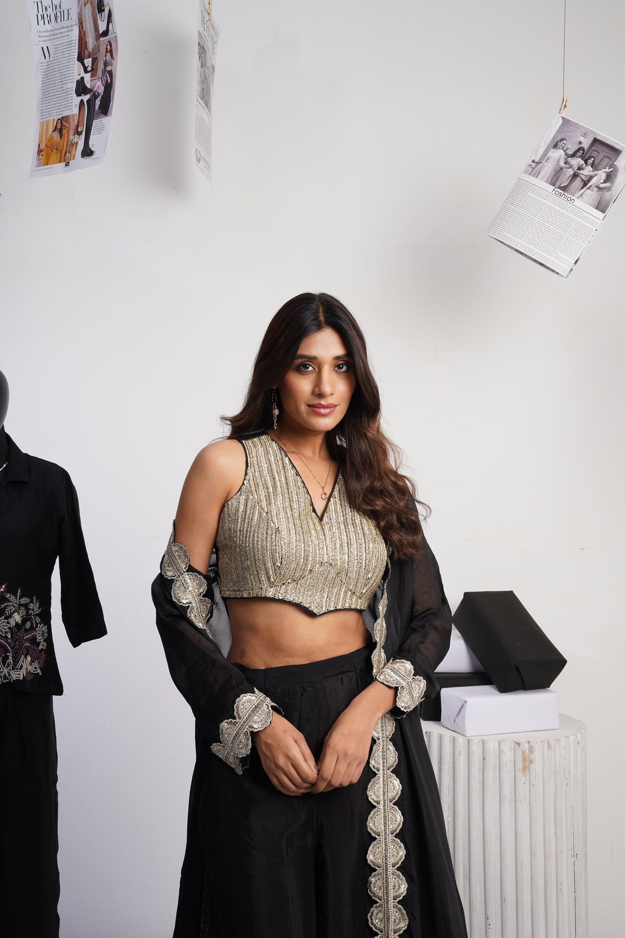 Signature Embroidered blouse &amp; jacket set