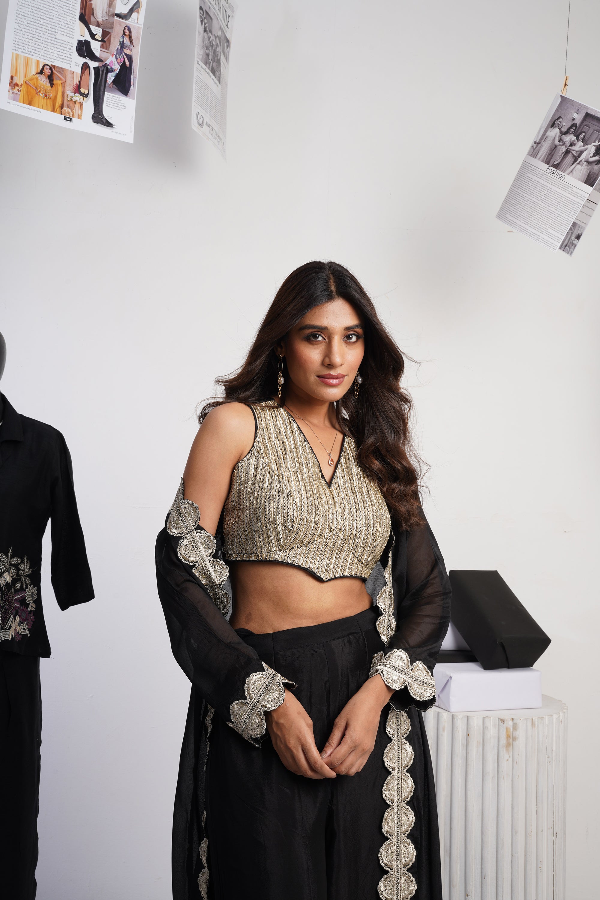 Signature Embroidered blouse &amp; jacket set