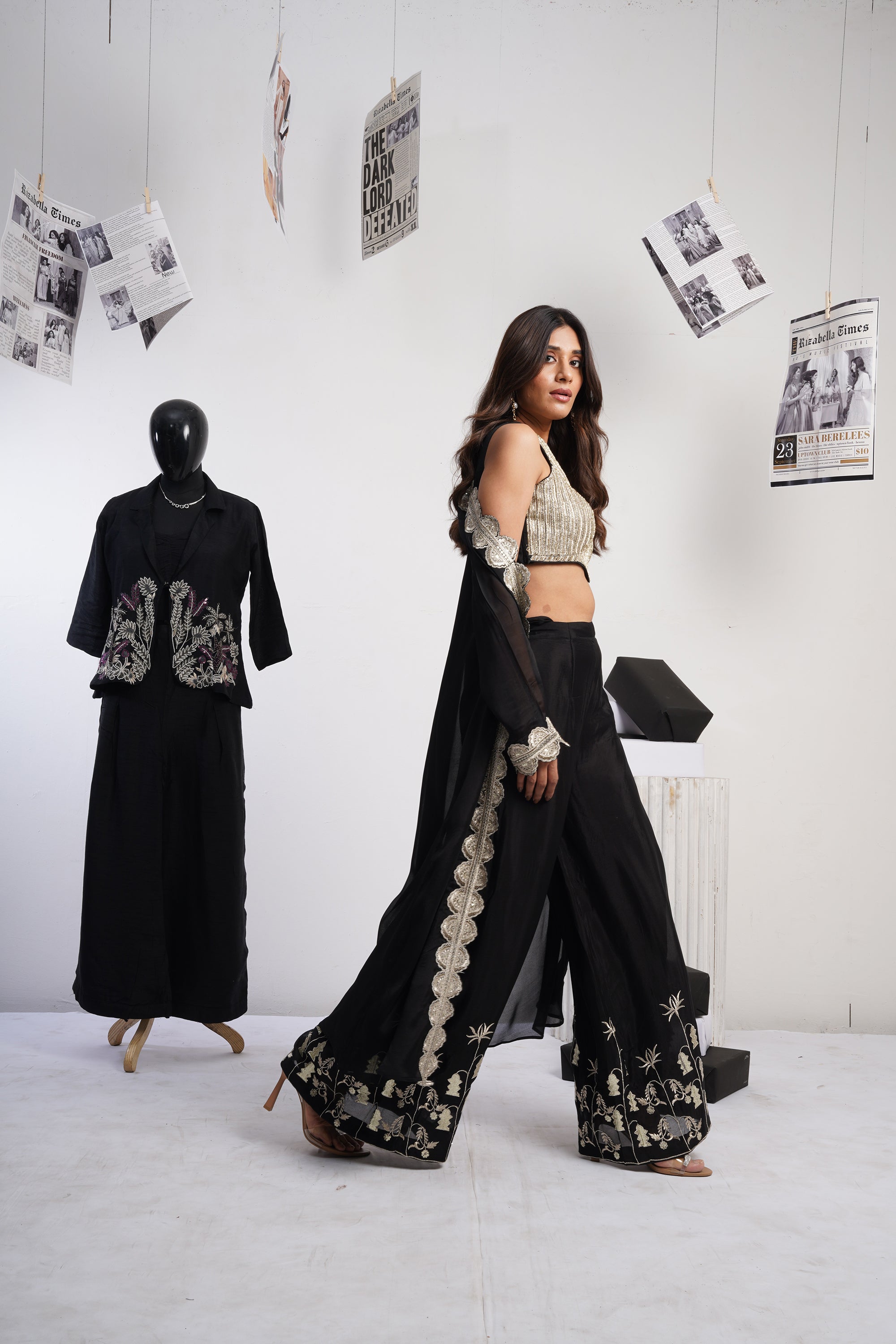 Signature Embroidered blouse &amp; jacket set