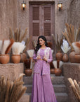 Embroidered Jacket, Palazzo Three-Piece Set - Lilac