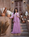 Embroidered Jacket, Palazzo Three-Piece Set - Lilac