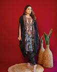 Embroidered Asymmetrical Kurta Set - Black