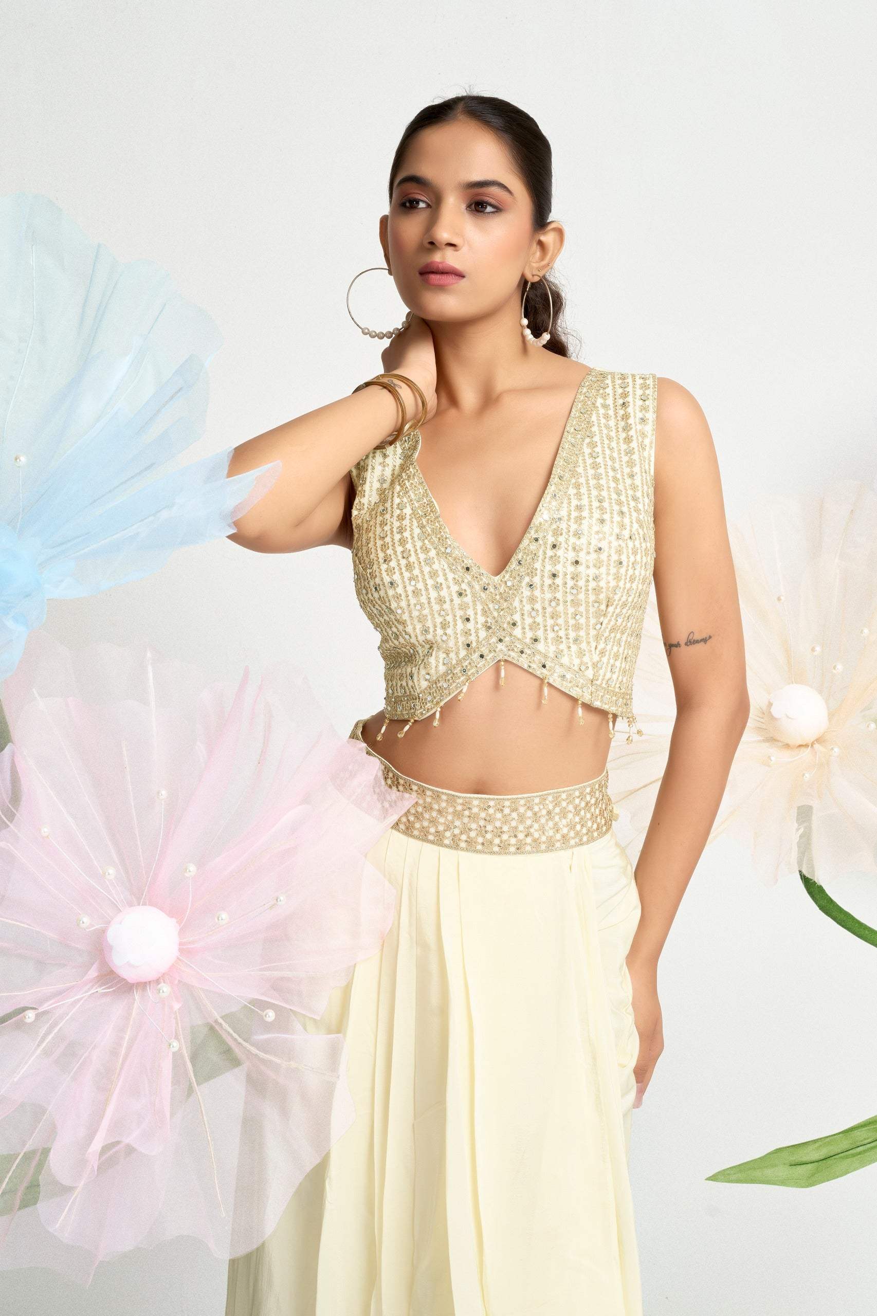 Royale Embellished Cape Draped Ensemble