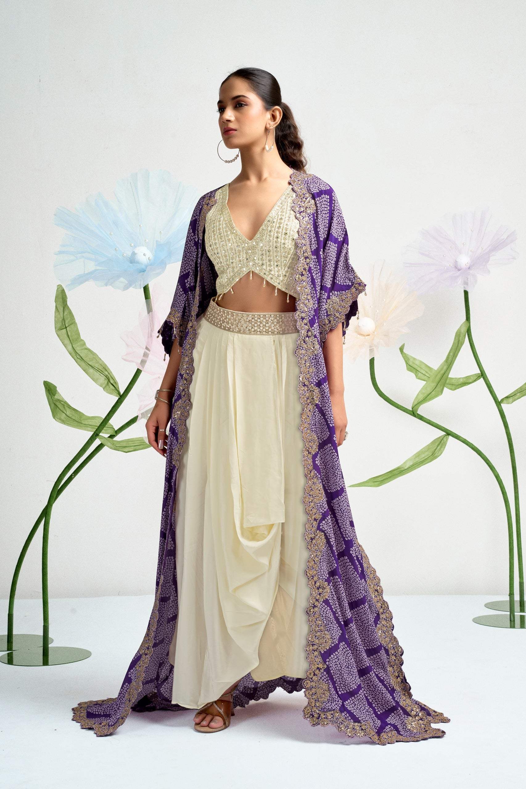 Royale Embellished Cape Draped Ensemble