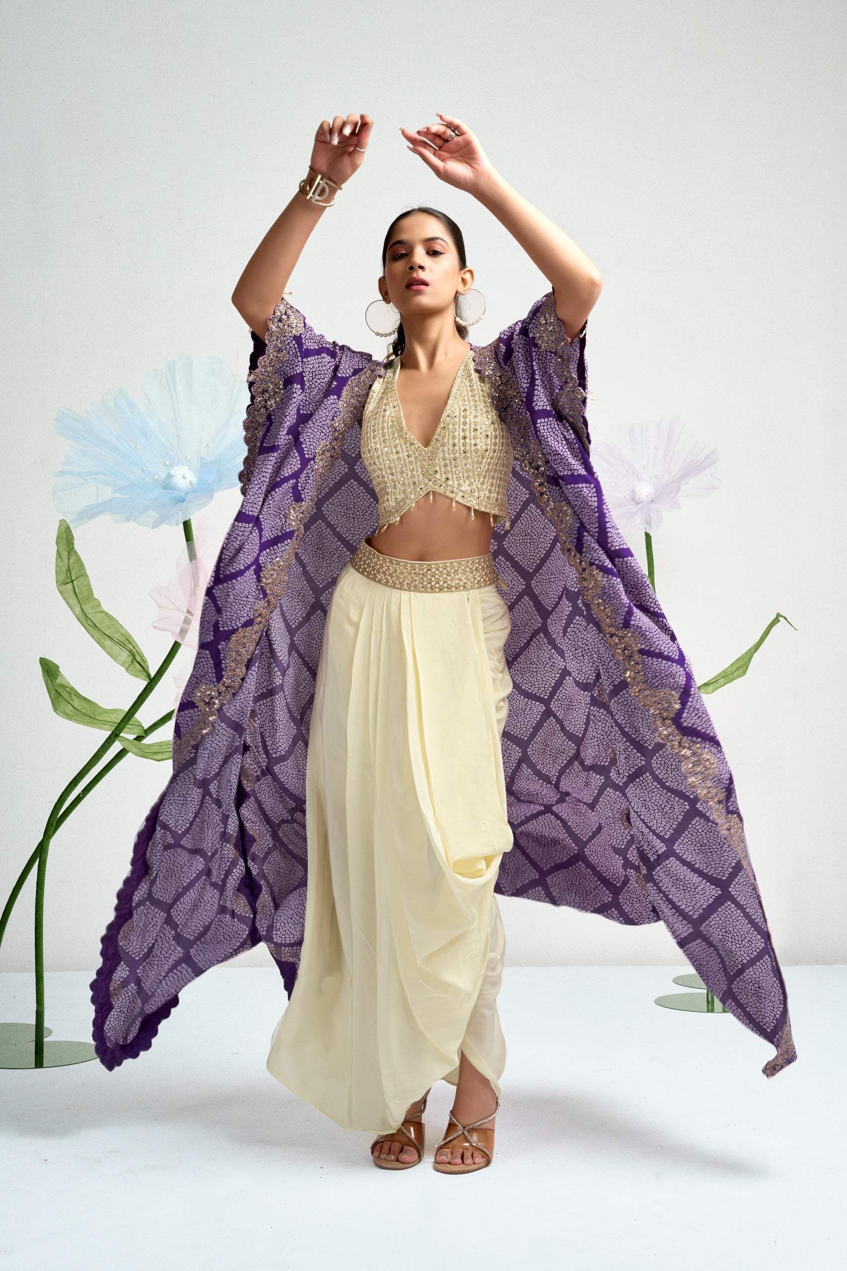 Royale Embellished Cape Draped Ensemble