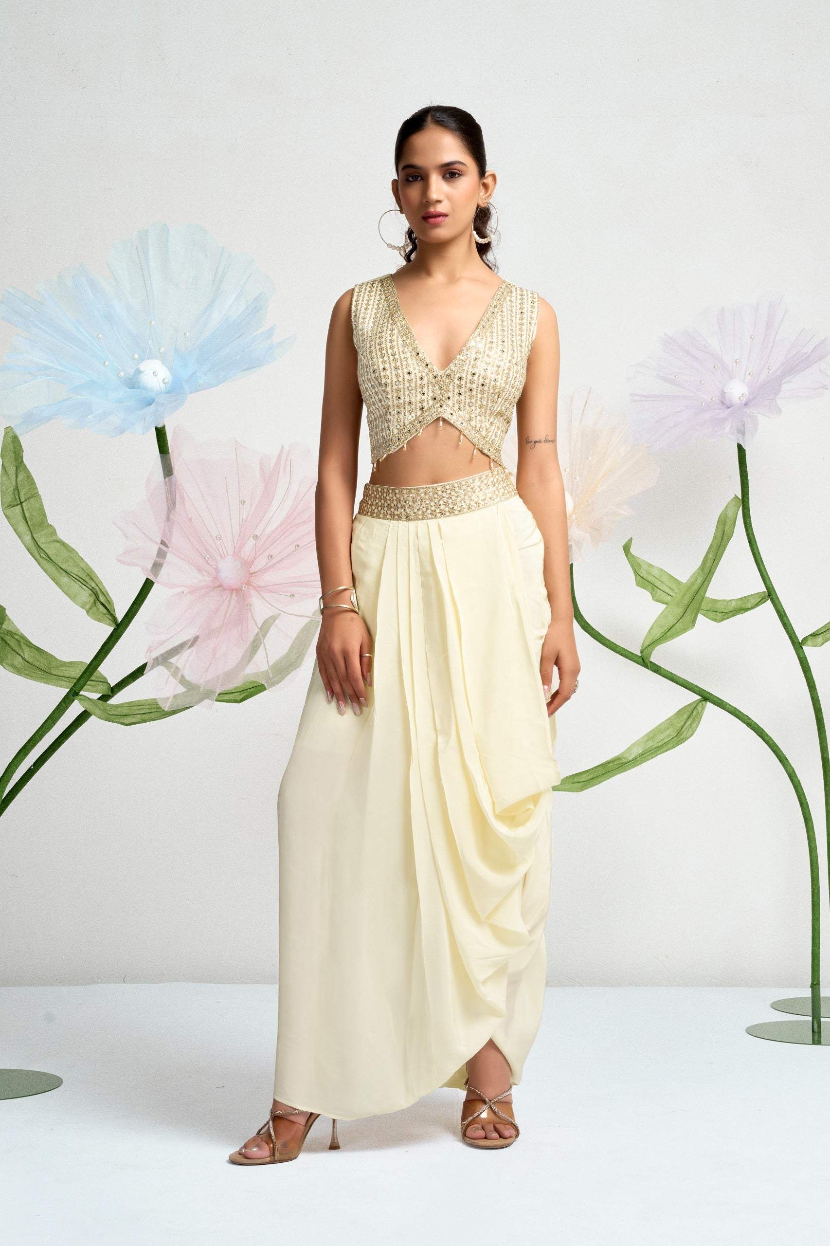 Royale Embellished Cape Draped Ensemble