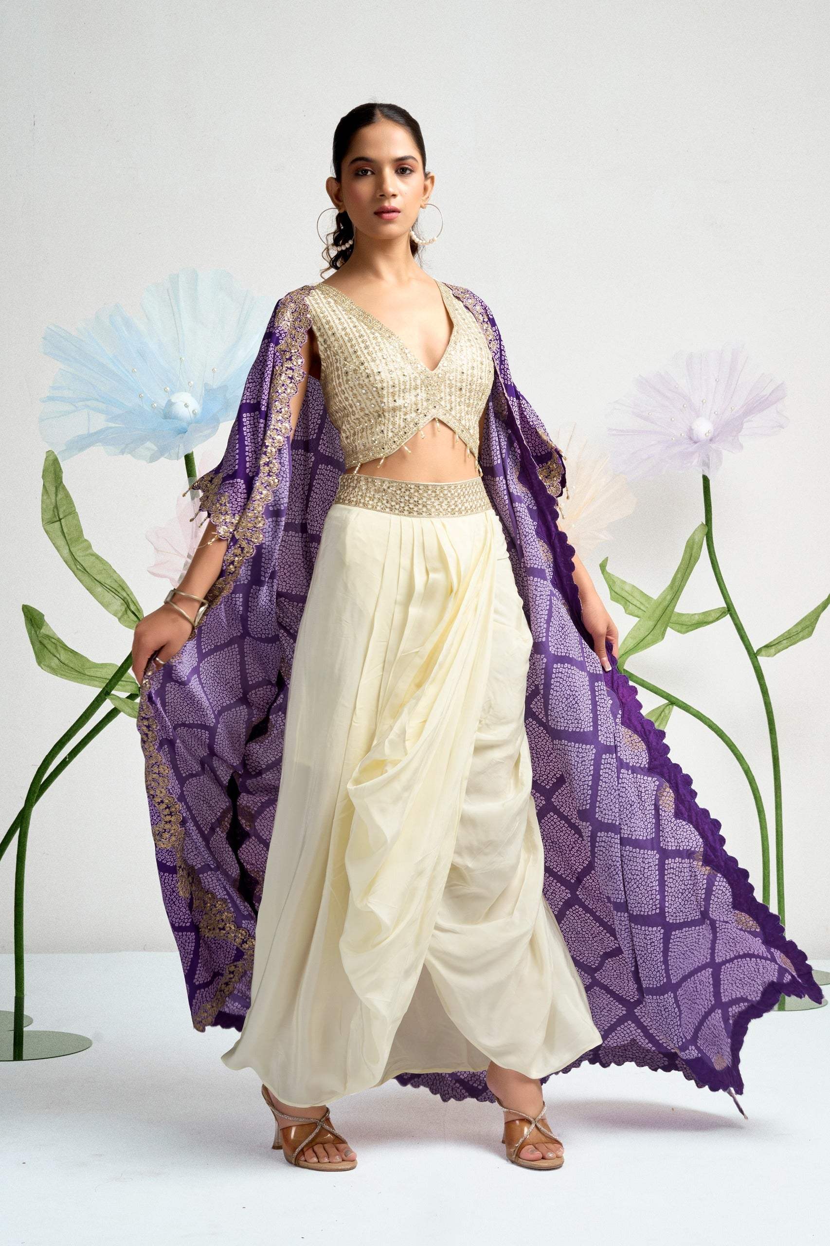 Royale Embellished Cape Draped Ensemble
