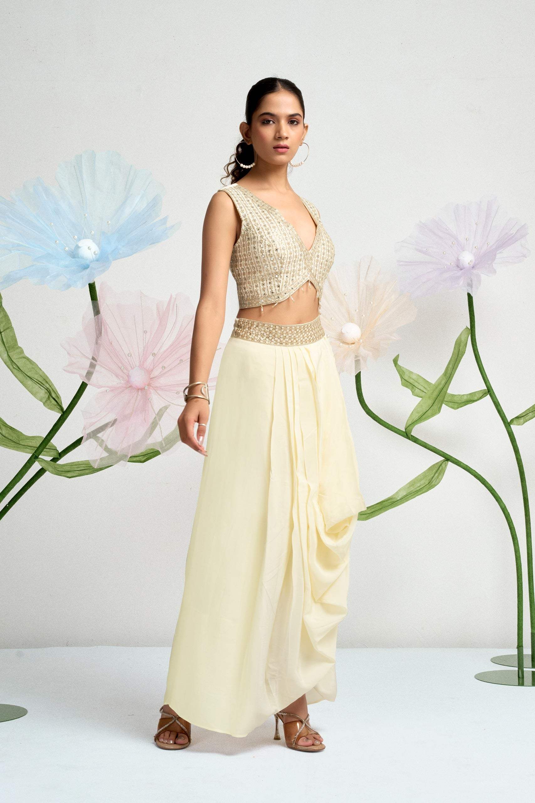Royale Embellished Cape Draped Ensemble