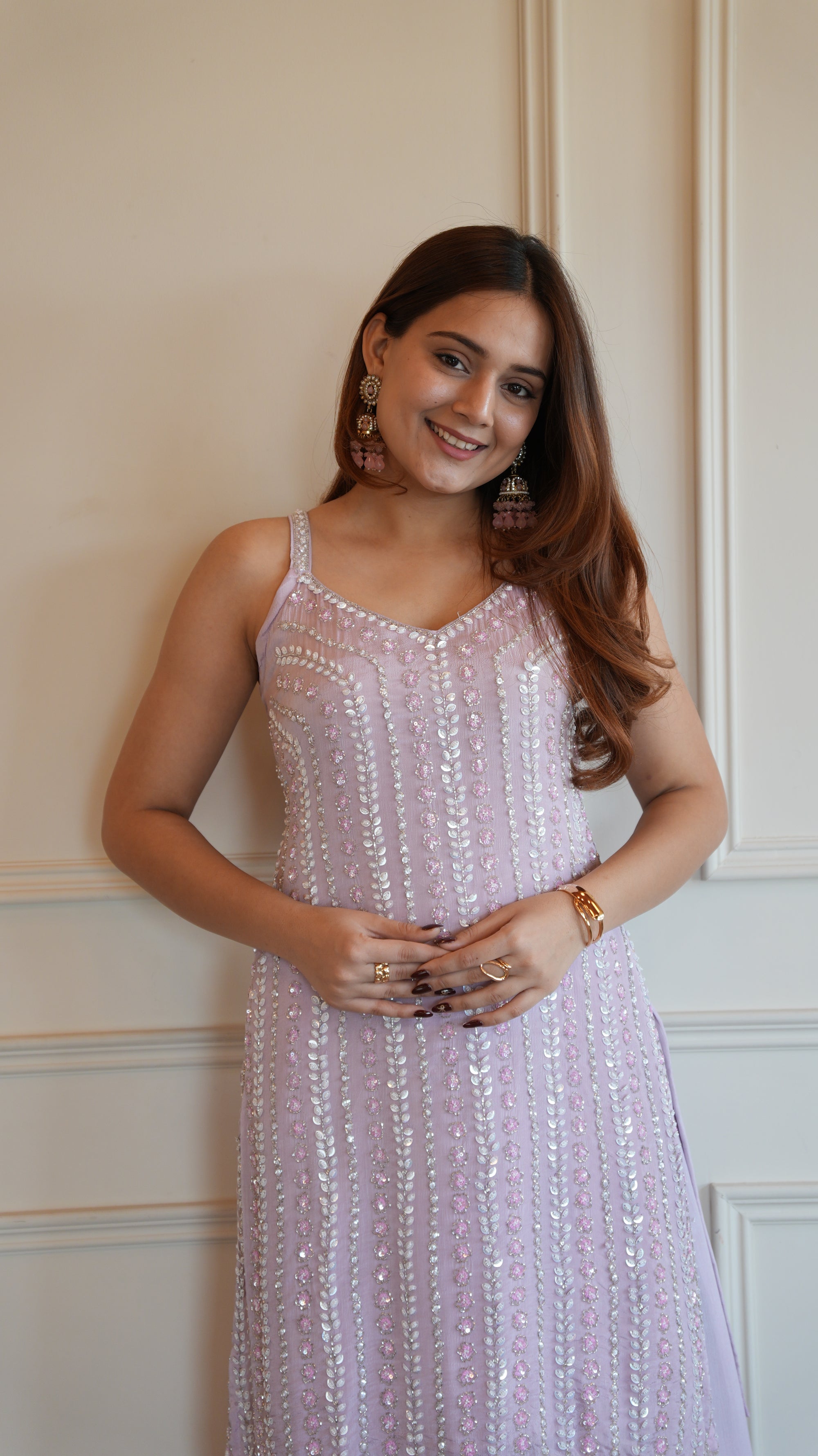 Mirror Embellished Sharara Set - Lavender