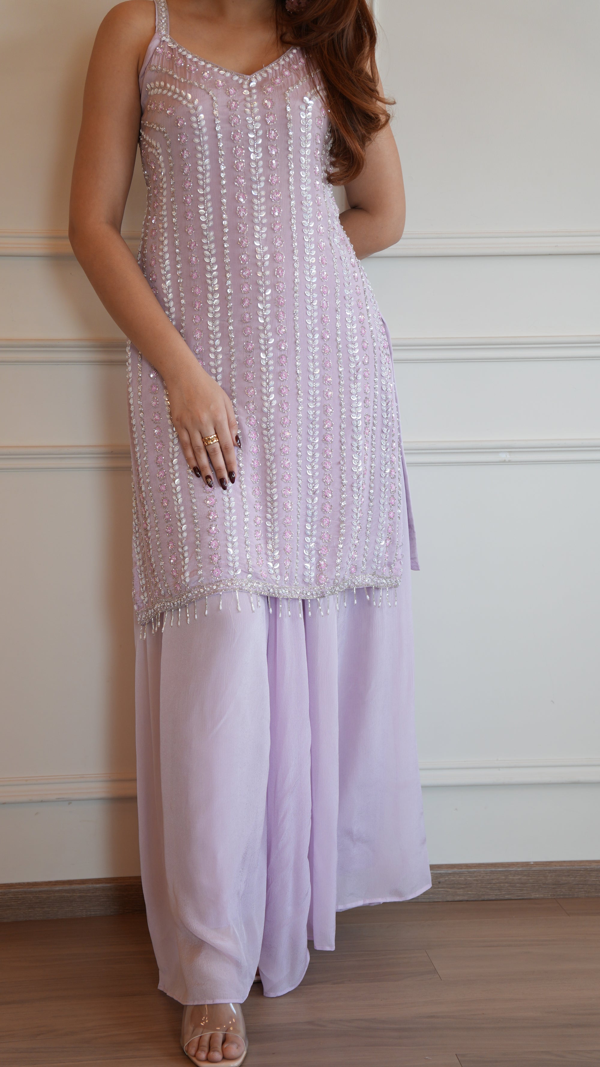 Mirror Embellished Sharara Set - Lavender
